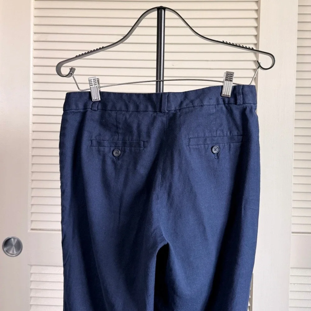 Banana Republic Logan Navy Blue Linen Cotton Straight Leg Dress Pants Size 6